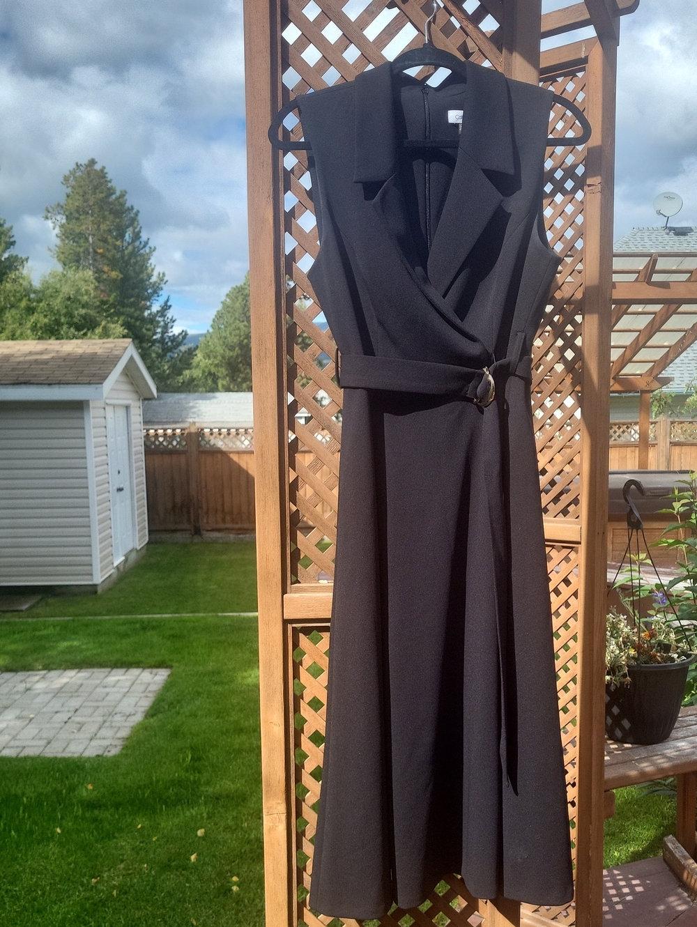 Calvin Klein Black Sleeveless Belted Tea Length Dress